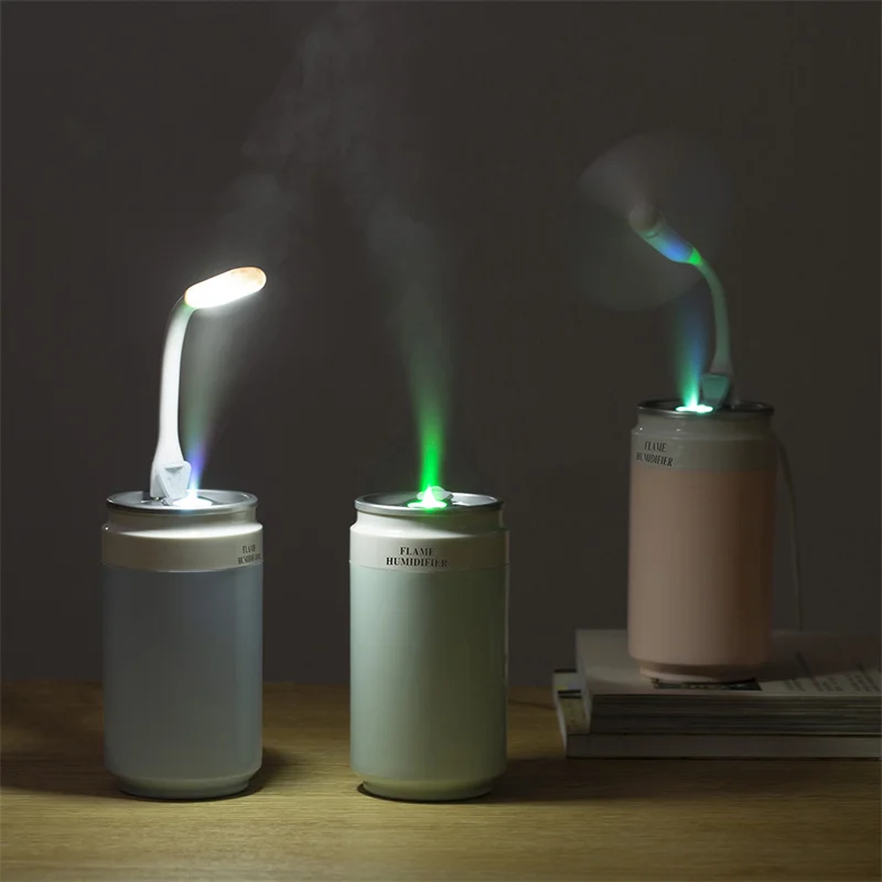 Portable Mini Air Humidifier with Fan Night Light Water Tank USB Flame Wireless Cool Mist Maker for Office Car New Design JS40