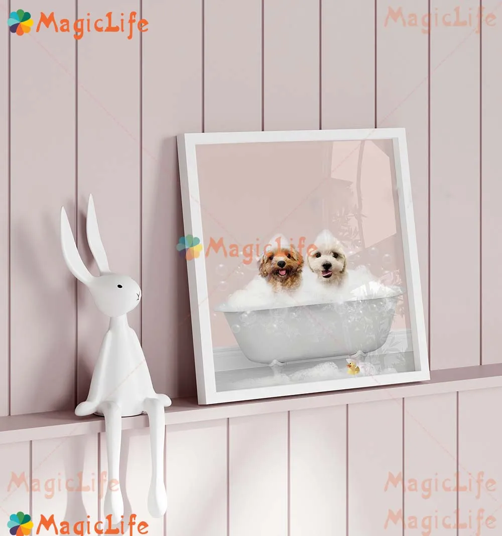 Custom 2 Pets Photo Bathing Animals Dog Poster Wall Art Canvas Painting Wall Pictures For Living Room Decor Posters Unframed