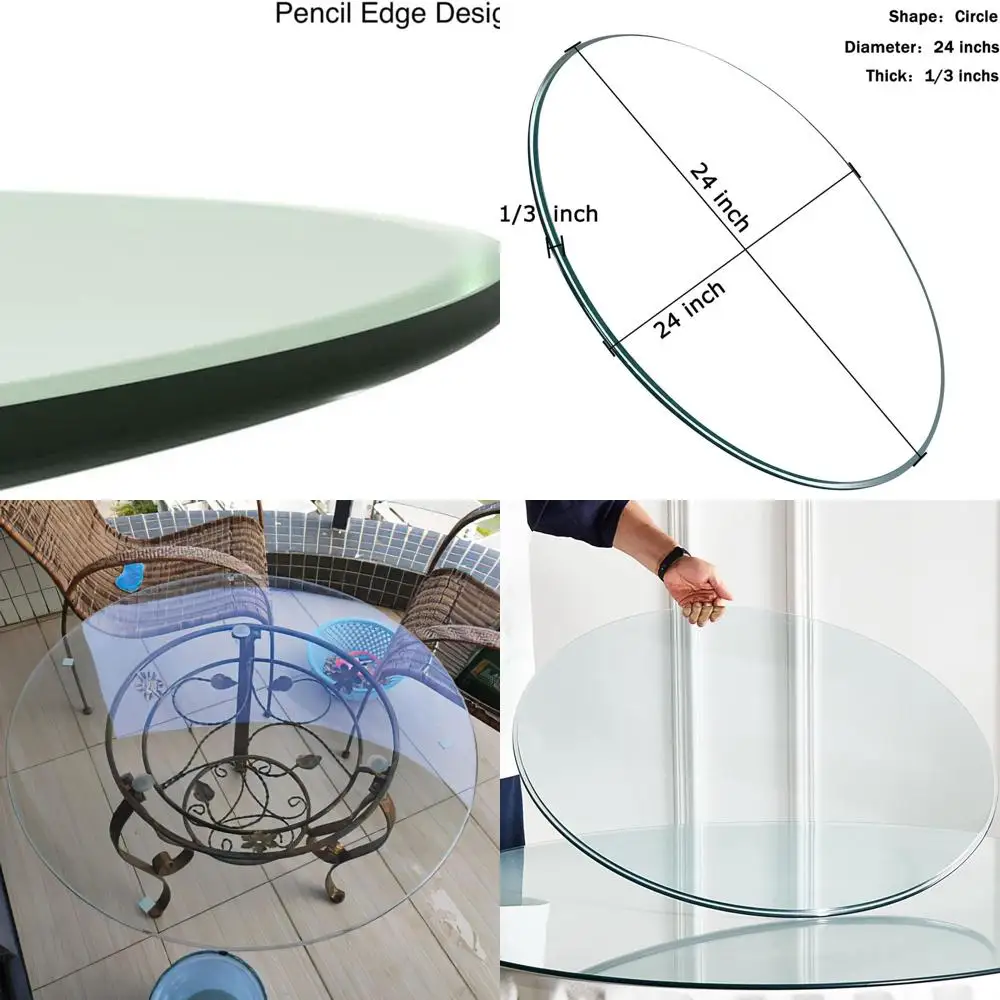 

Столешница из закаленного стекла 24 дюйма, полировка кромки 0.26 (типа «карандаш»), прозрачная, для патио, обеденных, кофейных и приставных столов