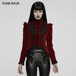 PUNK RAVE Women's Gothic Weft Velvet Jacket Exquisite Lace Decoration Fashion Warm Coats Women Clothes Spring/Autumn Outerwear