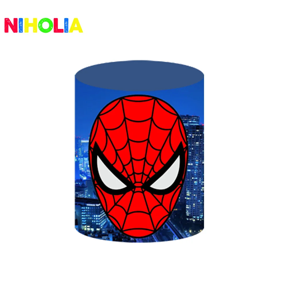 Disney Spiderman Round Photo Backdrop Kids Birthday Party Decoration Background Cylinder Cover Cake Table Baby Shower