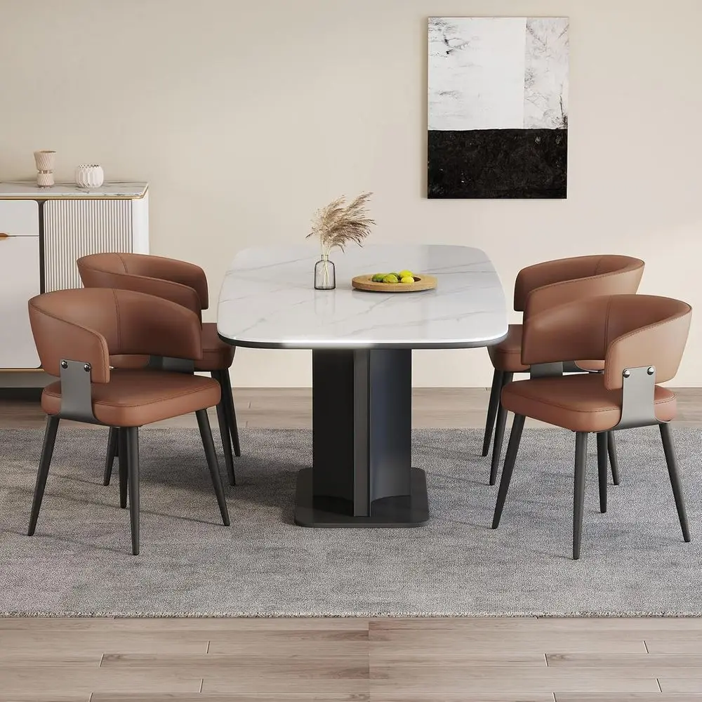 

Upholstered Leatherette Dining Chairs Set of 4, Curved Back Kitchen Side Chairs, Easy Assembly, Suitable for Dining Room and Res