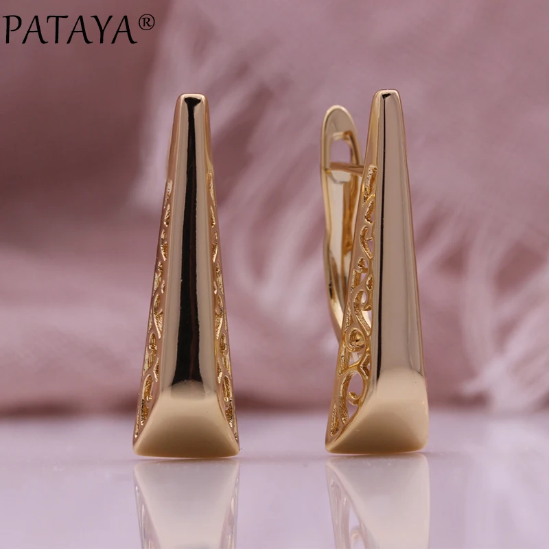 PATAYA جديد لامعة الجوف المعادن إسقاط أقراط 585 ارتفع الذهب اللون بسيط المرأة مجوهرات الإبداعية موضة هدايا عيد الميلاد أقراط
