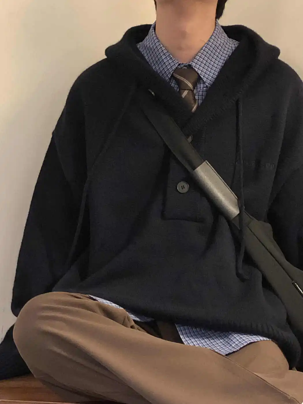 

Loose Casual Knitted Sweater Hooded f Open Collar Men's Sle Retro American Autumn Winter Faion College Sle Outerwear