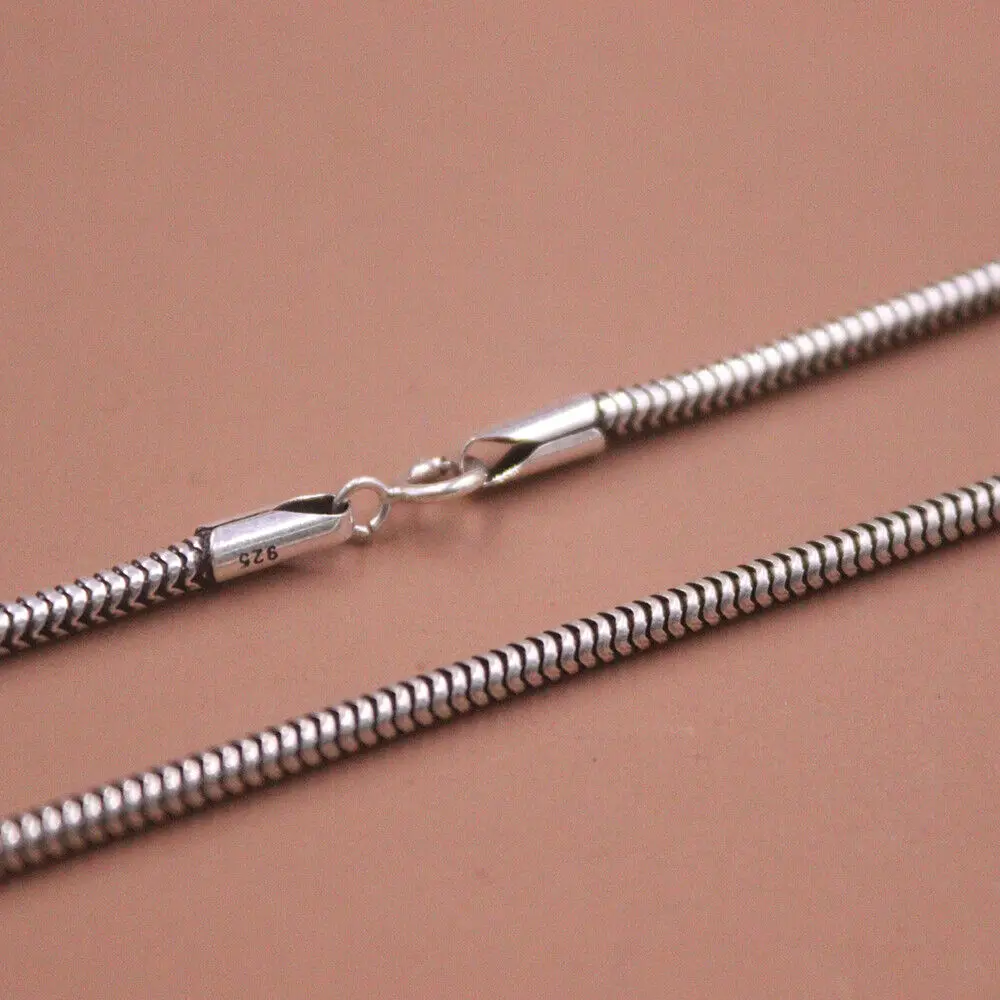 

Real 925 Sterling Silver 2mm Round Snake Link Chain Necklace 19.7" Lobster Clasp