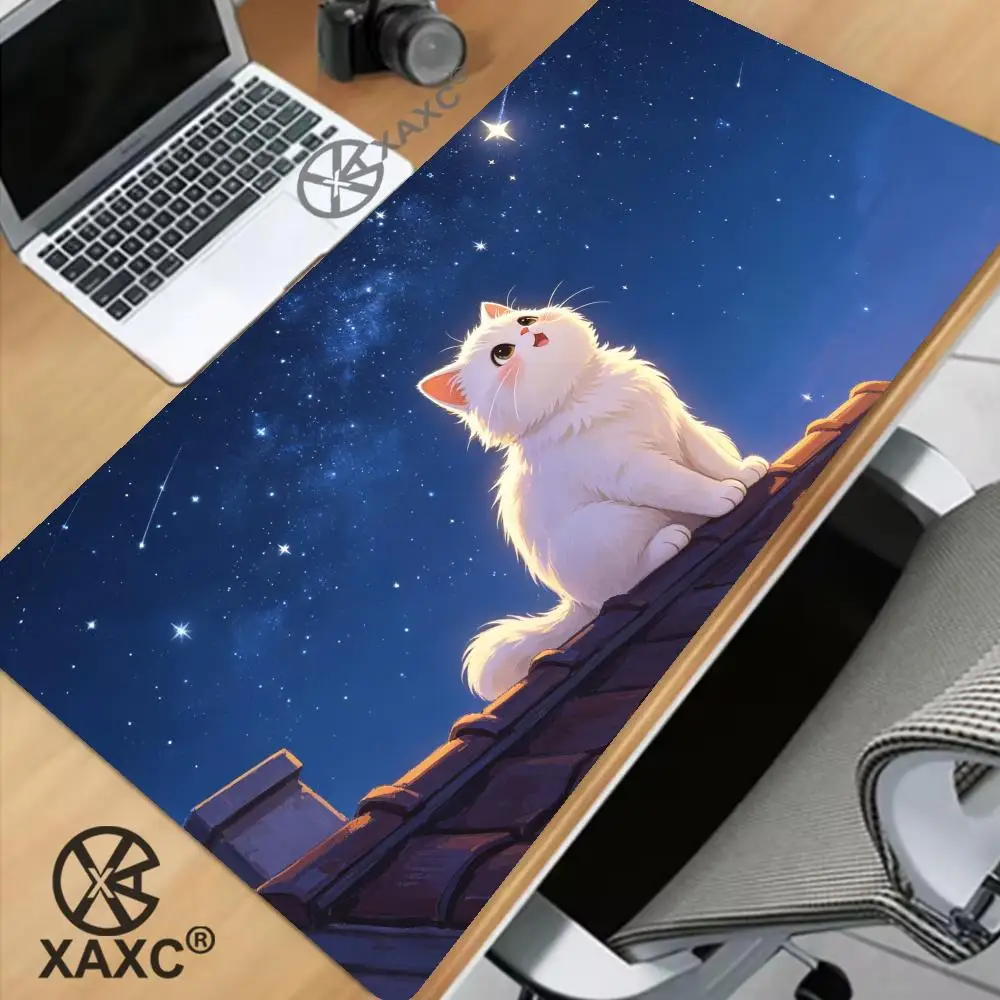 Cute White Cat Mouse Pad Moon  Cloud Warm Hand Drawn Pattern Soft Non-Slip Desk Mat for Home Office Smooth Surface Mousepad XAXC