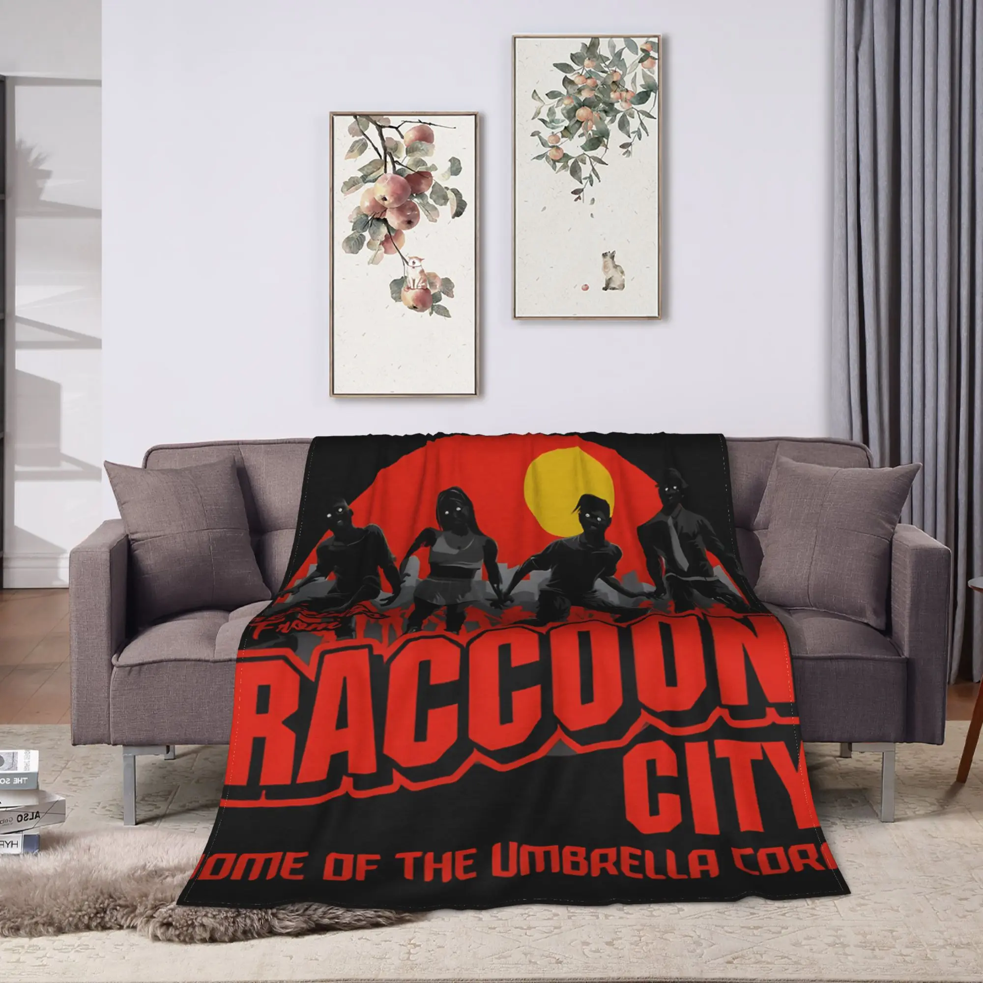 Greetings from Racoon City Warm Soft Blanket  Plush Bedding Throws Pattern Couch Chair Flannel Bedspread Sofa Bed Cover