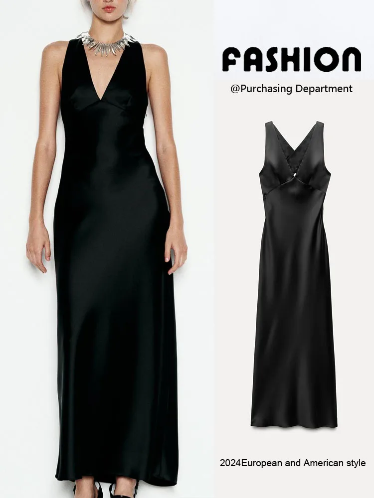 Nuevo Vestido Largo de Satén de Seda para Mujer, Estilo Veraniego, sin Espalda, sin Tirantes, sin Mangas, E, para el T...