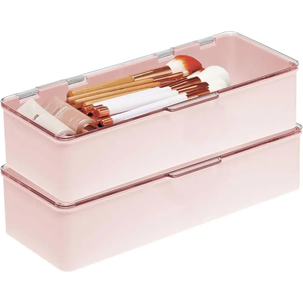 

Набор пластиковых органайзеров для макияжа с откидной крышкой, 2 шт., светло-розовый/прозрачный, для туалетного столика, масок, палитров, лосьона, хранения лака для ногтей