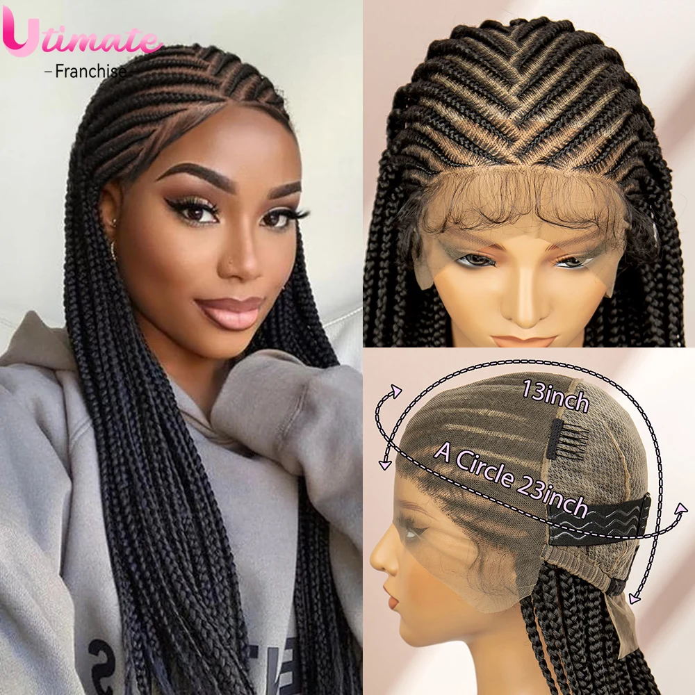 Synthetic Full Lace Cornrow Box Braided Wigs with Baby Hair for Black Women Box Braided Wig Full Lace Wigs