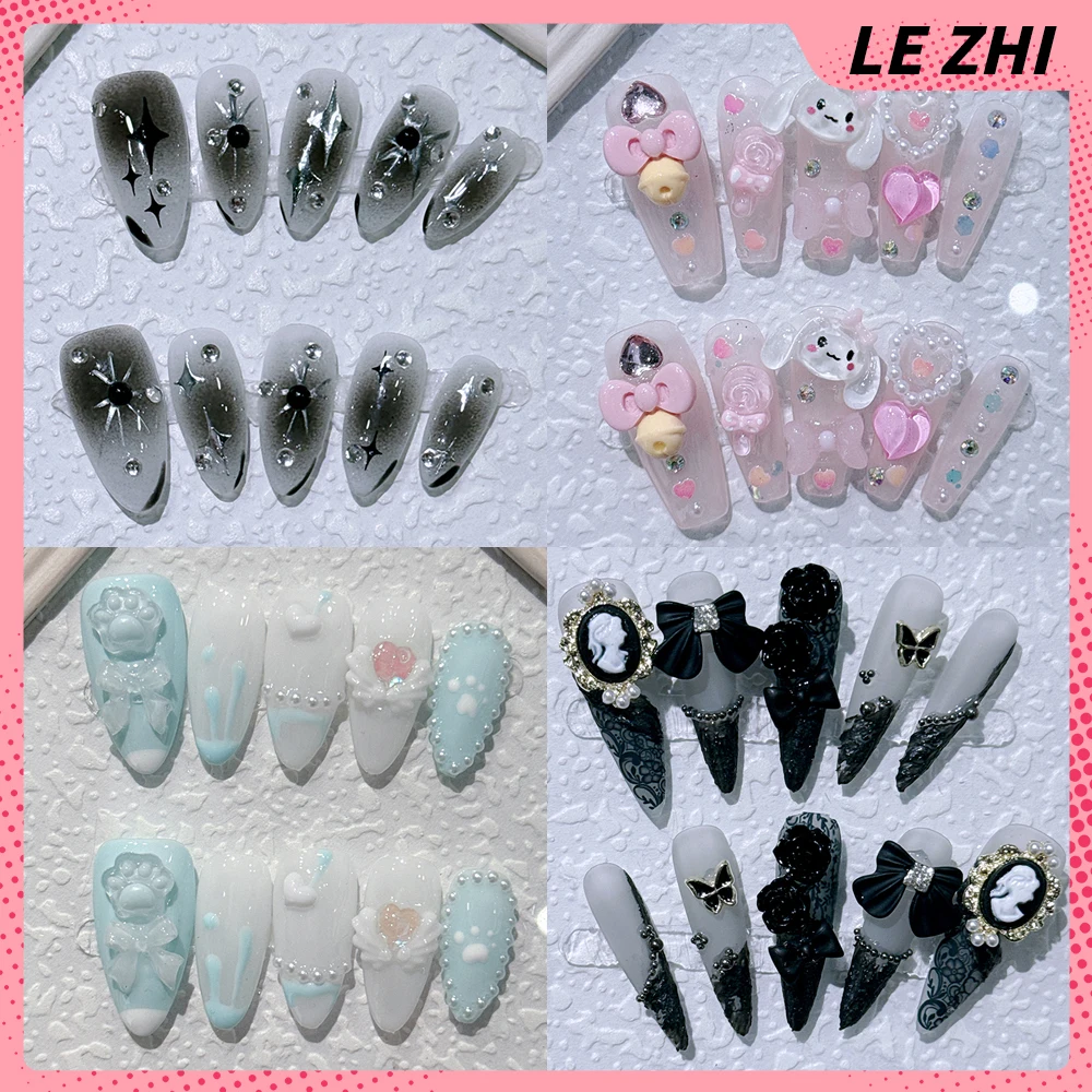 

Originality Wearable Press on Nails 3D Butterfly Rose Decoration Cinnamoroll Kuromi Artifical Full Cover Nail Tips Wholesale