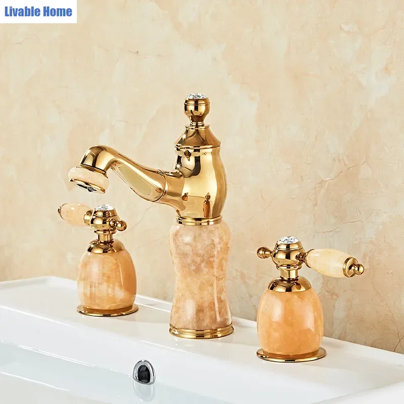 Luxury Jade and Brass Countertop Sink Faucet – Hot and Cold Water Faucet for Bathrooms and Hotels