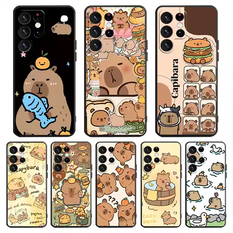 Cute C-Capybaras Cartoon Animal For Samsung Galaxy S24 S23 S22 S21 S20 FE S10 S10E Plus Ultra Pro Lite 5G Black Back Phone Case