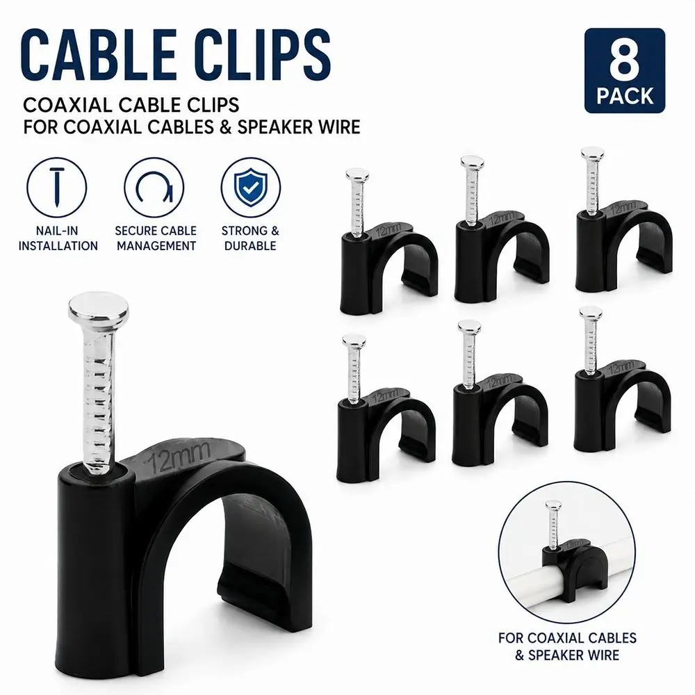 100Pcs/Set 4-16mm Round Cable Wire Clips Plastic Metal Steel Nails Nail In Cable Clips Cable Management Black Cable Tacks
