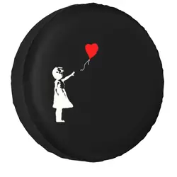 Banksy's Balloon Girl Spare Tire Cover Case Bag Pouch for Mitsubishi Pajero Banksy World Peace Car Wheel Protectors Accessories