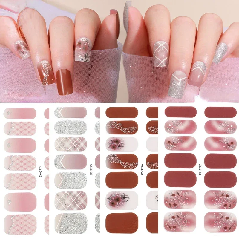 Nail Stcikers Manicure Golden Marble Gel Nail Strips Patch Sliders Flowers Gradient Color