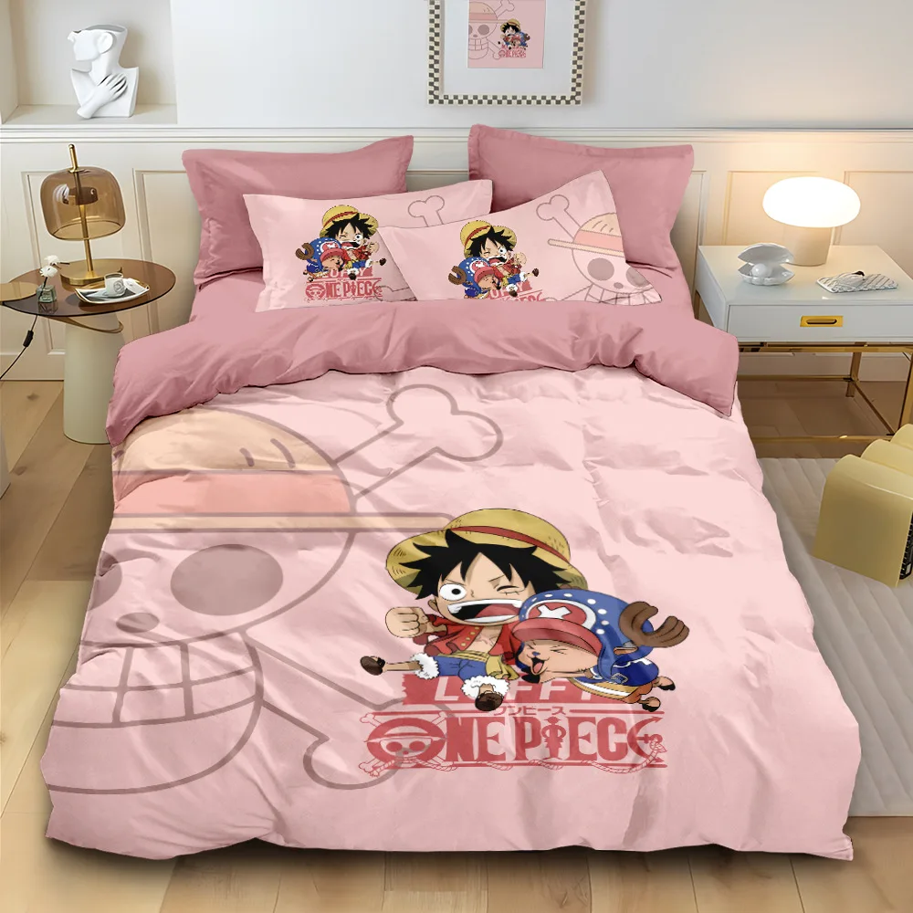 Anime O-One Pieces Ruffys Bettwäsche-Set, japanischer Bettbezug, Kissenbezug für Kinder, Jungen, Geschenk, Einzelbett, Queen-Size-Bett