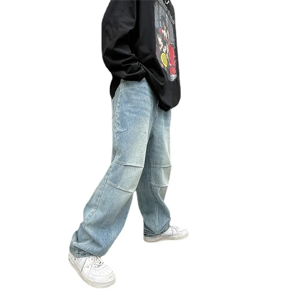Loose Jeans Mens Floor Dragging Trousers Light Color Straight Tube Washed Retro Made Trendy Brand Youth PANTS Wide Leg