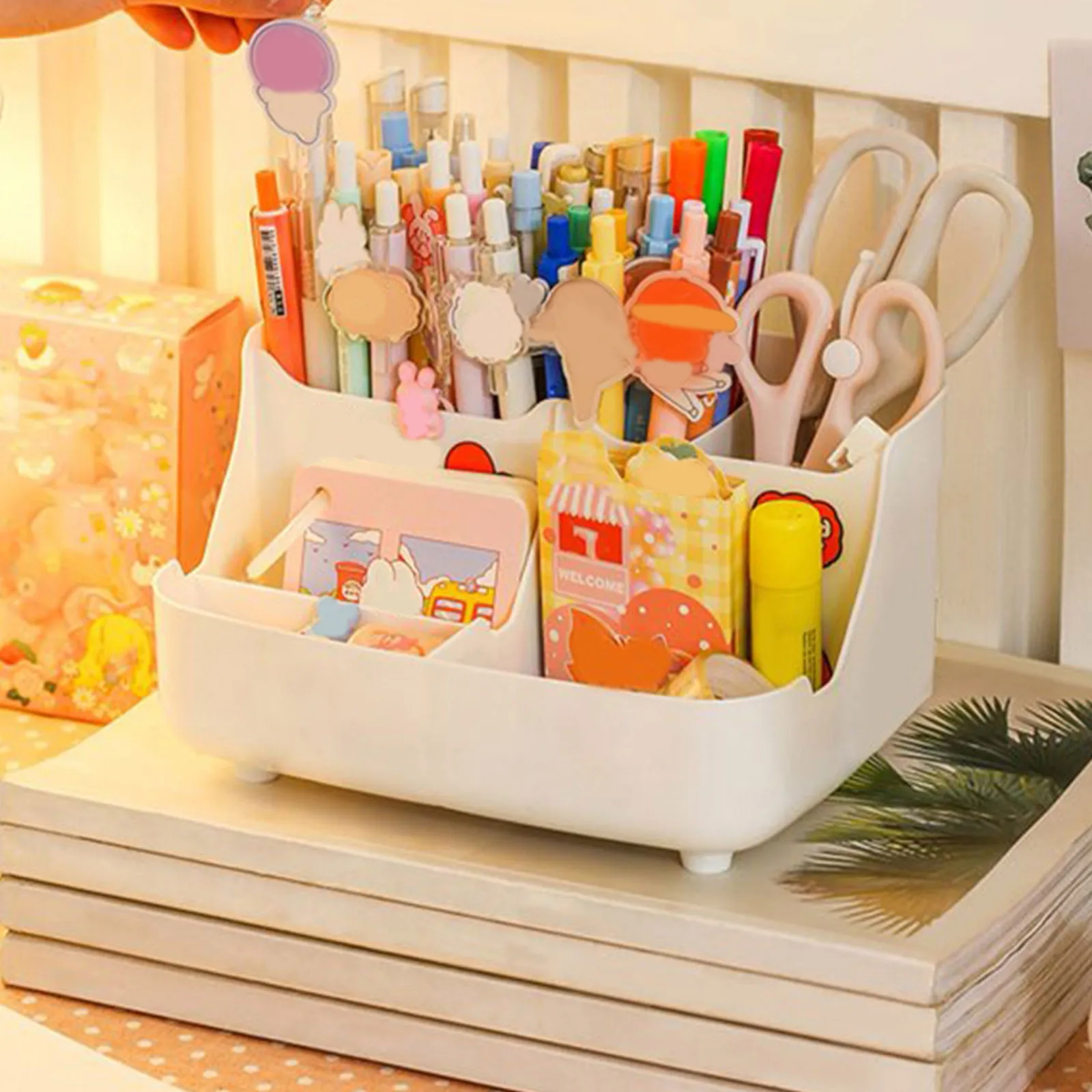 Cute Vertical Pen Organizer Desk Organizer Pen Holder Stationery Storage Tray Bins for Organization Closet Fabric Storage Bags