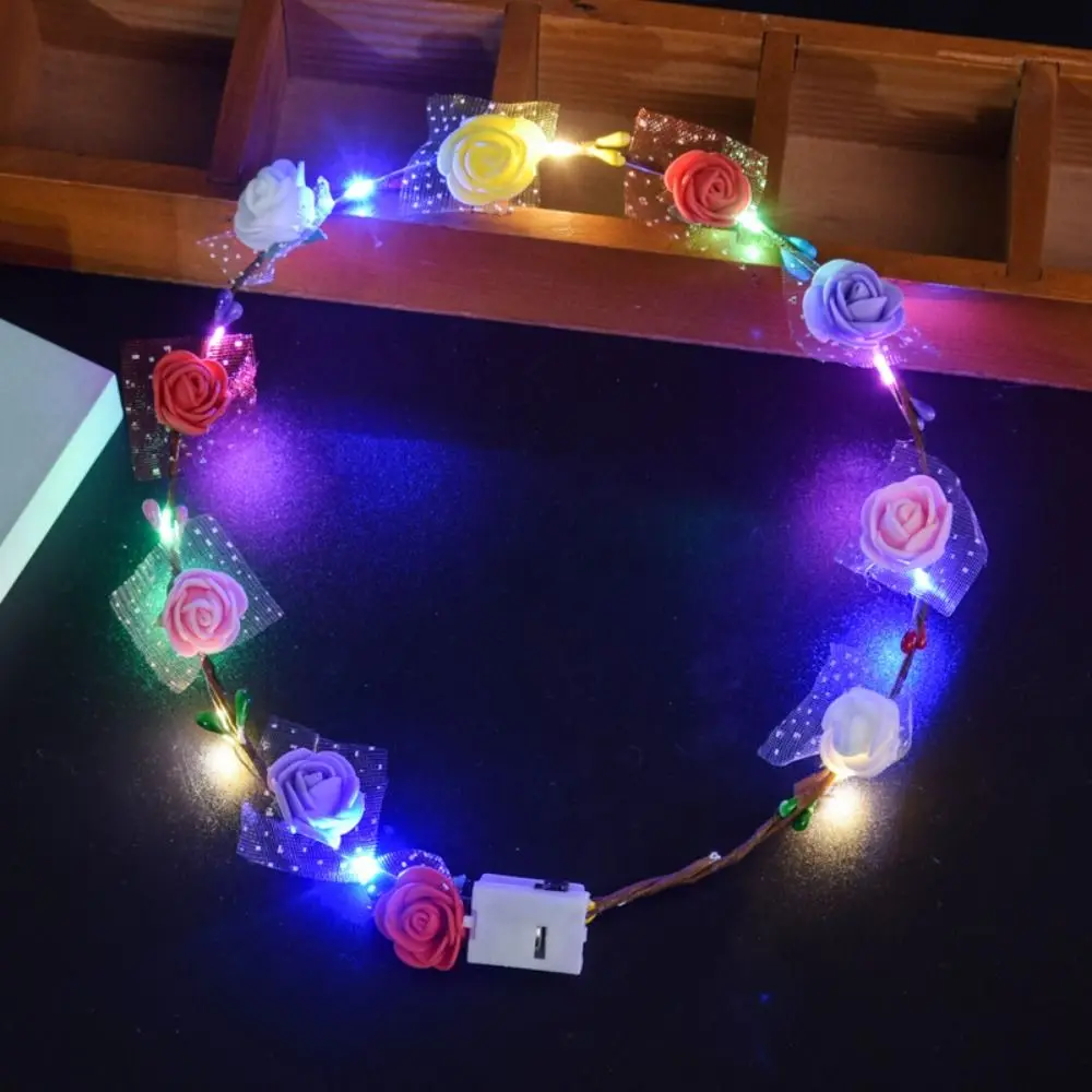 

Floral Headpiece Light Flower Headband Hairband Garland Luminous Flower Wreath Headwear Light Up Flower Crown Birthday Party