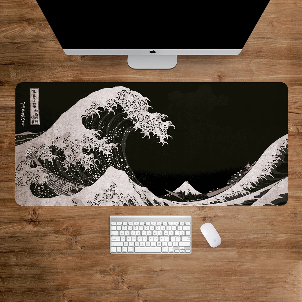 The Great Wave Off Kanagawa Black Gaming Mouse Pad Cushions Non-slip Pad Pad on The Table Carpet Gamepad Desk Gadget Mouse Mat