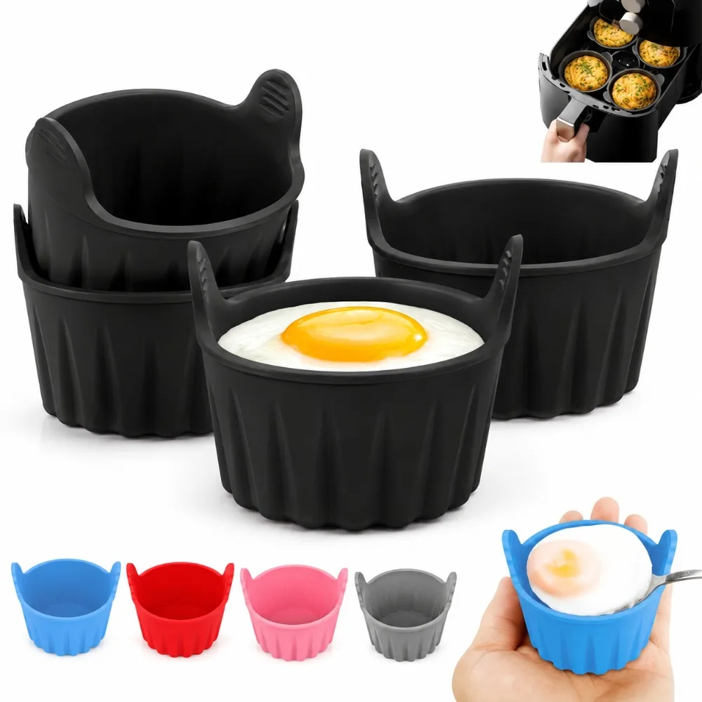 4-teiliges Set Antihaft-Silikon-Backformen für Heißluftfritteuse, Eier-Cupcake-Muffin-Pfanne, Küchenzubehör-Set
