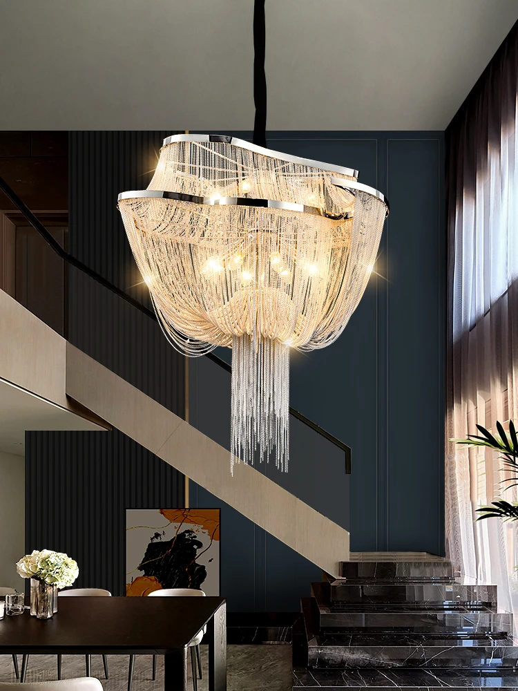 

Moon river Lighting Modern Tassels Chandelier Creative Iron Chain Hanging Lamp Hotel Lobby Hall Shop Pendant Light for Home LED