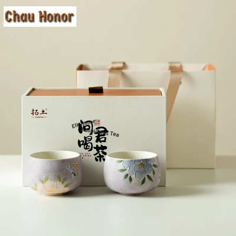 

2 шт./компл., ручная роспись, пион, дзен, чайный сервиз, полный набор, эстетический набор для чайной церемонии, чайник, чайник и чайная чашка, набор принадлежностей для ча