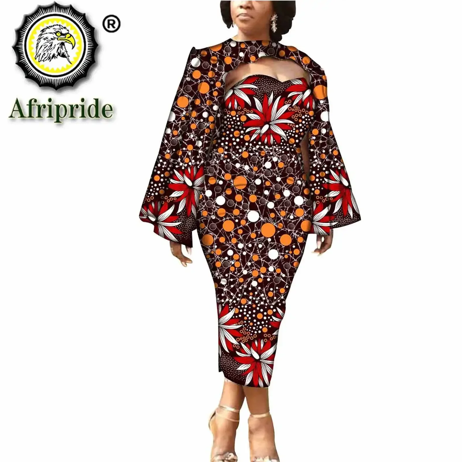 African Dresses for Women Two Pieces Set Winter Crop Top and Dress Set Suits Print Coats and Maxi Dress Ankara Outfits S2026044