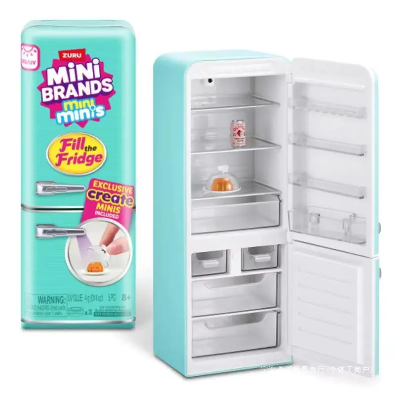 Para labubu mini geladeira na moda caixa cega brinquedo conjunto comida temático jogável casa do bebê presente de aniversário figuras de brinquedo ação