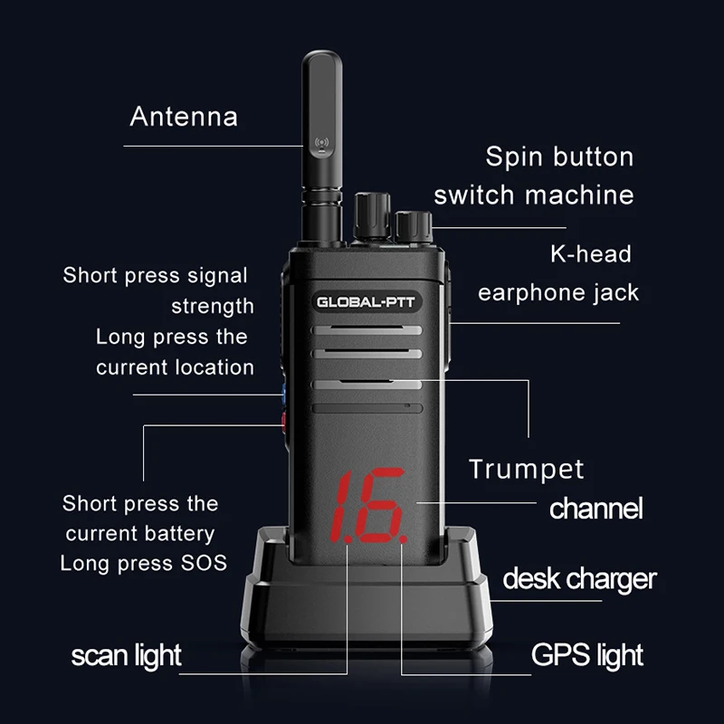 Comunicador Portátil de Longo Alcance, Walkie Talkie, Disponível Global, PTT, POC, 4G, Rádio Bidirecional, Internet, Profissional, G5