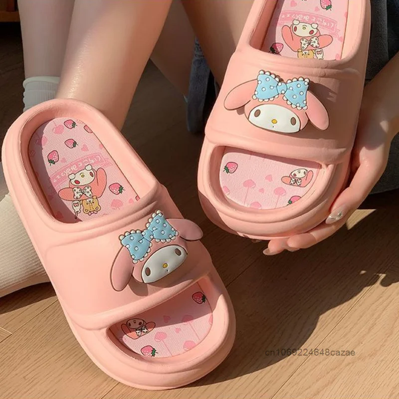 Sanrio Pom Pom Purin Kuromi My Melody Cute Slippers Women\'s Summer Anti Slip Anti Odor Slippers Korean Style New Trend Slippers