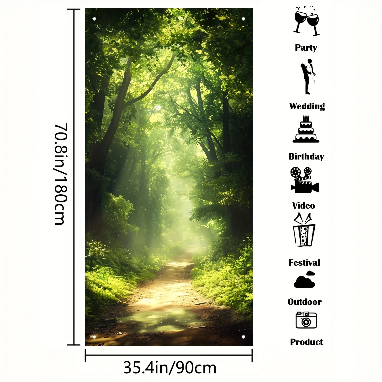 1pc Multipurpose Polyester Door Banner Forest Avenue Sunlit Scene General Use Banner for Parties Weddings Outdoor Events Curtain