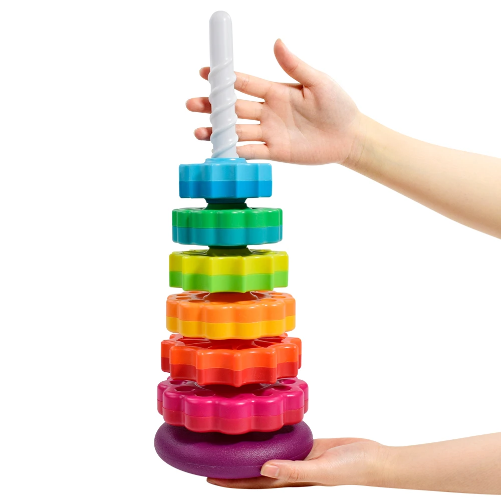 Baby Rotating Rainbow Tower Montessori Baby Stacking Puzzle Toys Safety Early Educational Toy Safety Colored Children\'s Toys