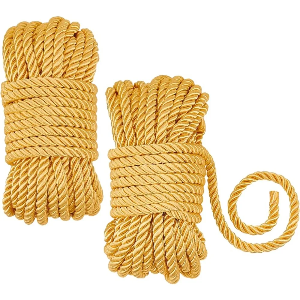 

65 Feet Gold Cord 6mm Braided Twisted Silk Ropes Honor Cord Twisted Cord Decorative Rope Soft Polyester Silk Ropes for Sewing