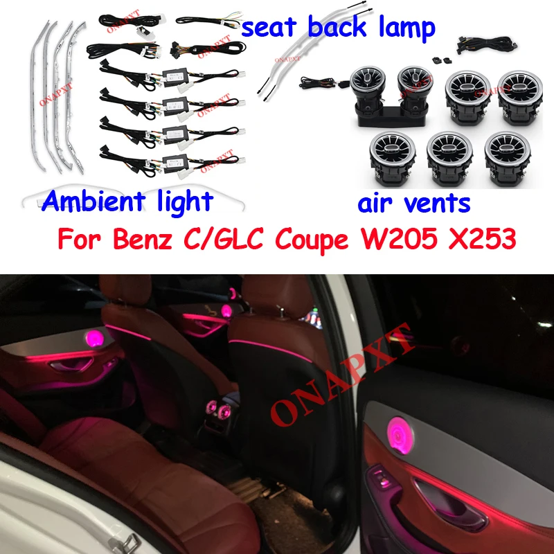 For Mercedes-Benz C/GLC Coupe W205 X253 For AMG C43 C63 MB Led Door Dashboard Lamp Air Vent Nozzle Speaker Tweeter Ambient Light