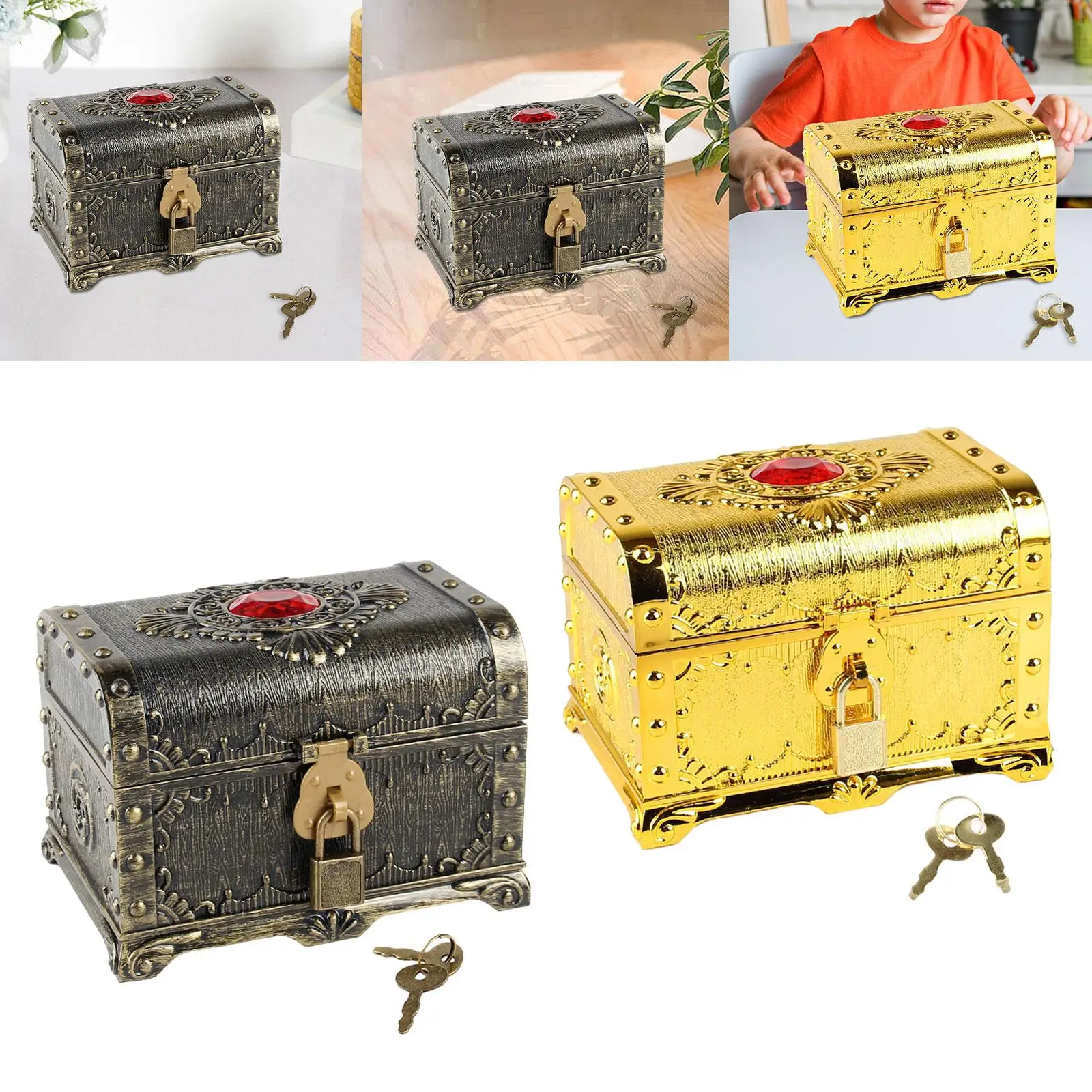 Pirate Treasure Chest with Lock Themed Party Favors Coin Box Antique Color Adventurous Treasure Box for Boys Girls Kids Children