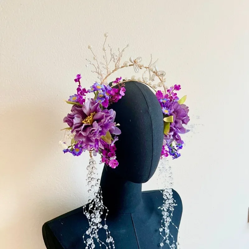 大人のための手作りパールヘアピン,新しいヘッドビーズ,偽の花のヘッドバンド,エスニックスタイルのリース,ヘアジュエリーアクセサリー