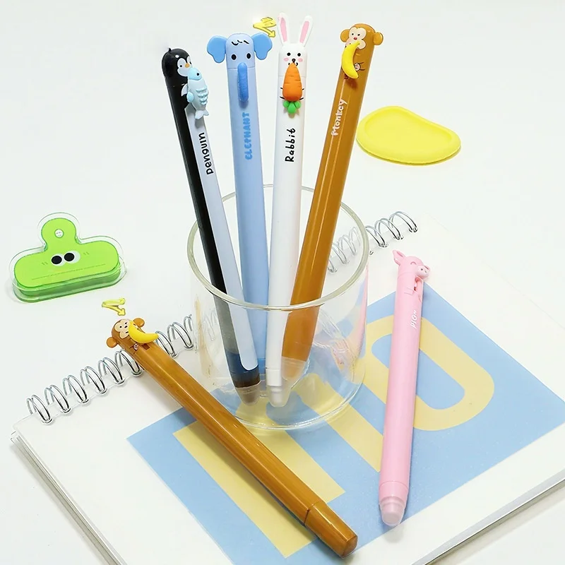 Novelty Animal Topper Erasable Click Pens - Kawaii Retractable Gel Pens for School Daily Writing, Ideal Party Favor & Birthday G