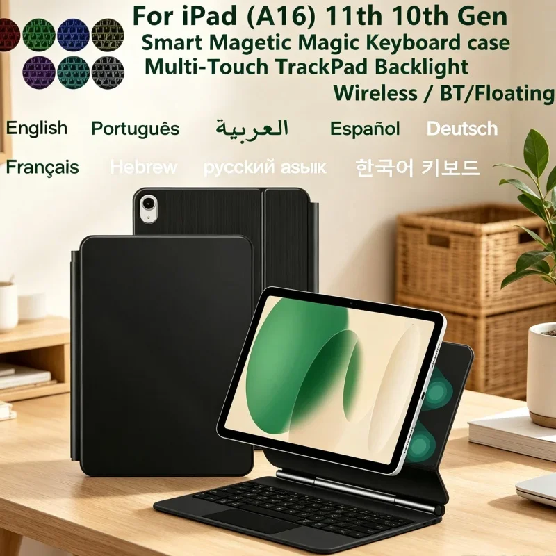 Wireless Bluetooth Keyboard Case for iPad A16 2025 11th with Multi Touch Trackpad for iPad 10th 10.9