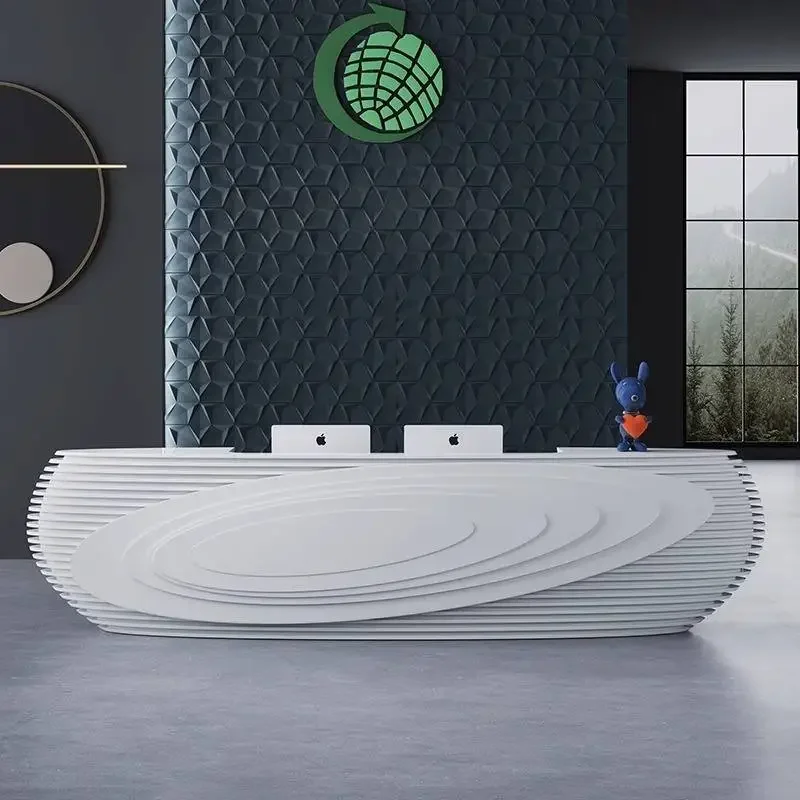 White Paint Reception Desks Company Special-shaped Bar Hotel Reception Desks Medical Beauty Checkout Rezeption Theke Furniture