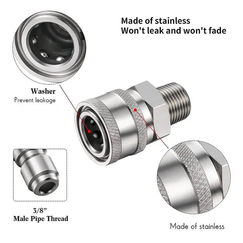 AT19-8PCS Stainless Steel Male Female Quick Connector Kit NPT 3/8 Inch (Internal & External Thread)