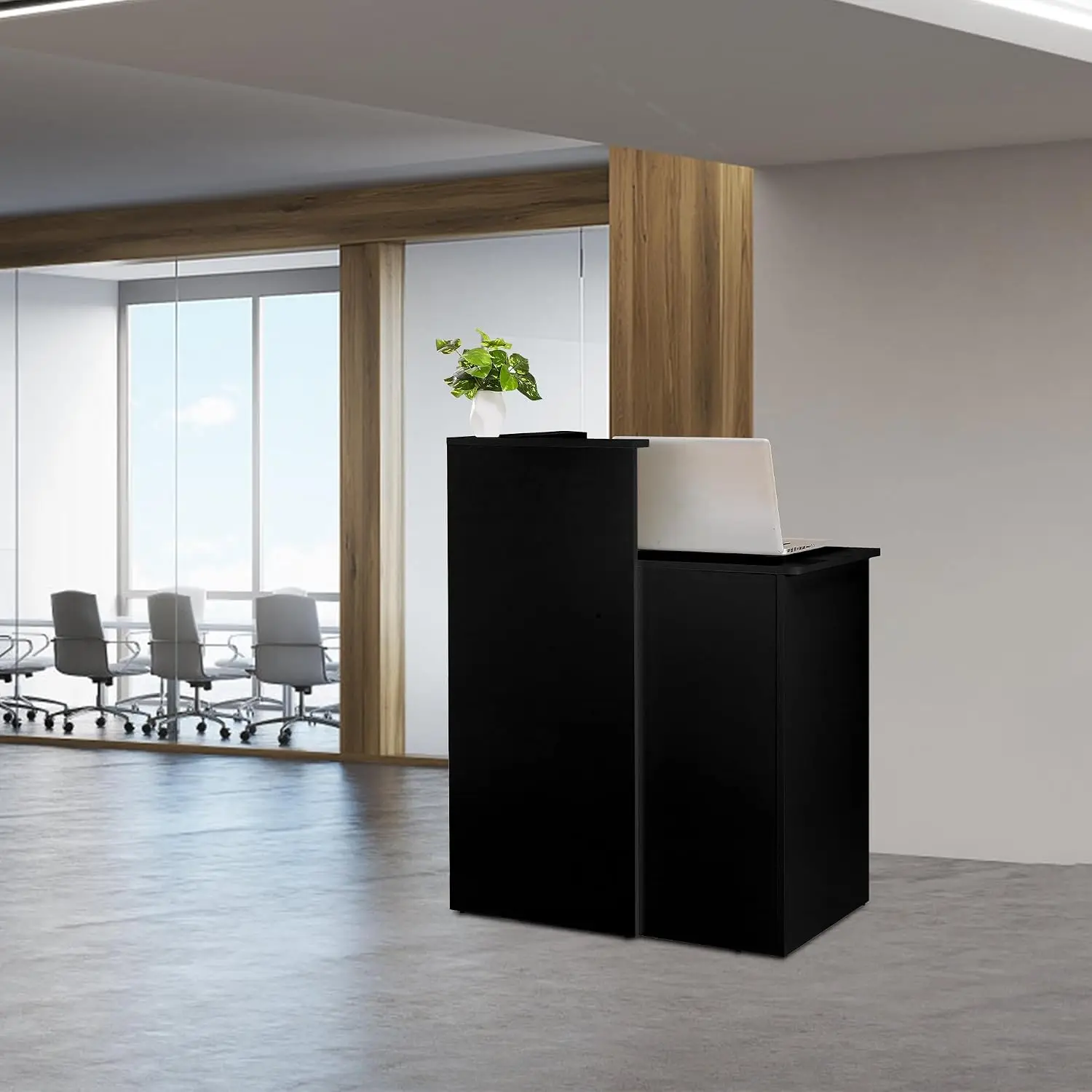 Small Reception Desk with Counter,Front Desk with Two Lockable Drawers,Cable Management Holes,Counter Table for Salon Lobby Offi