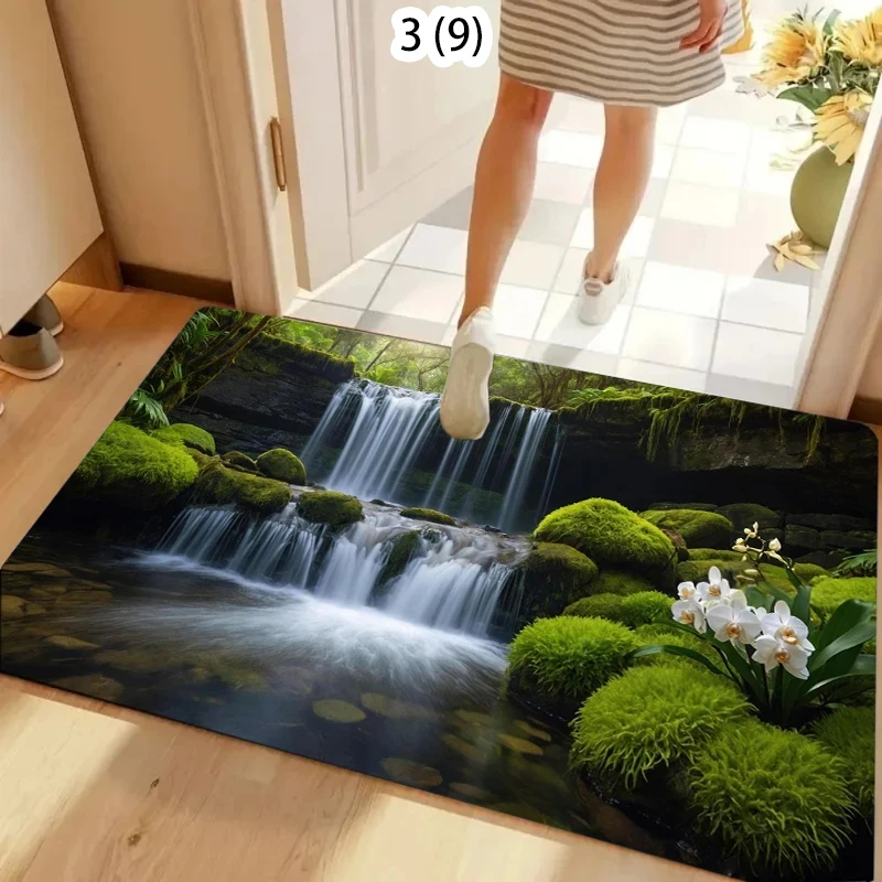 VIKAMA Non-slip Rug Forest Moss Stream for Kitchen Entryway Bathroom Home Decor