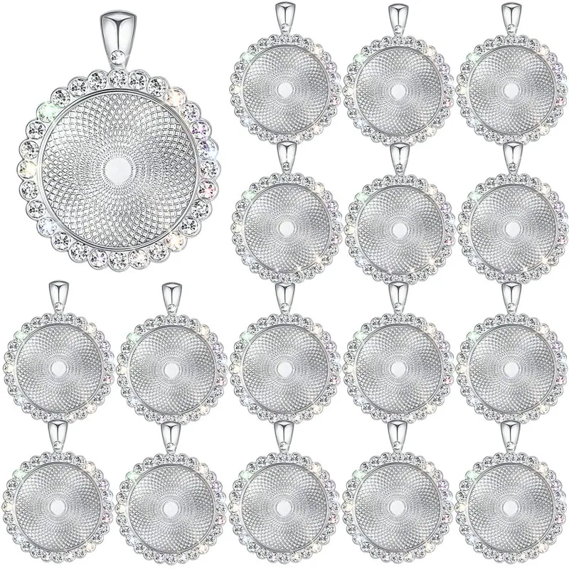 25 Pieces Rhinestone Bezel Pendant Trays Blanks Cabochon Pendant Setting DIY Trays For Crafts Jewelry Making Projects