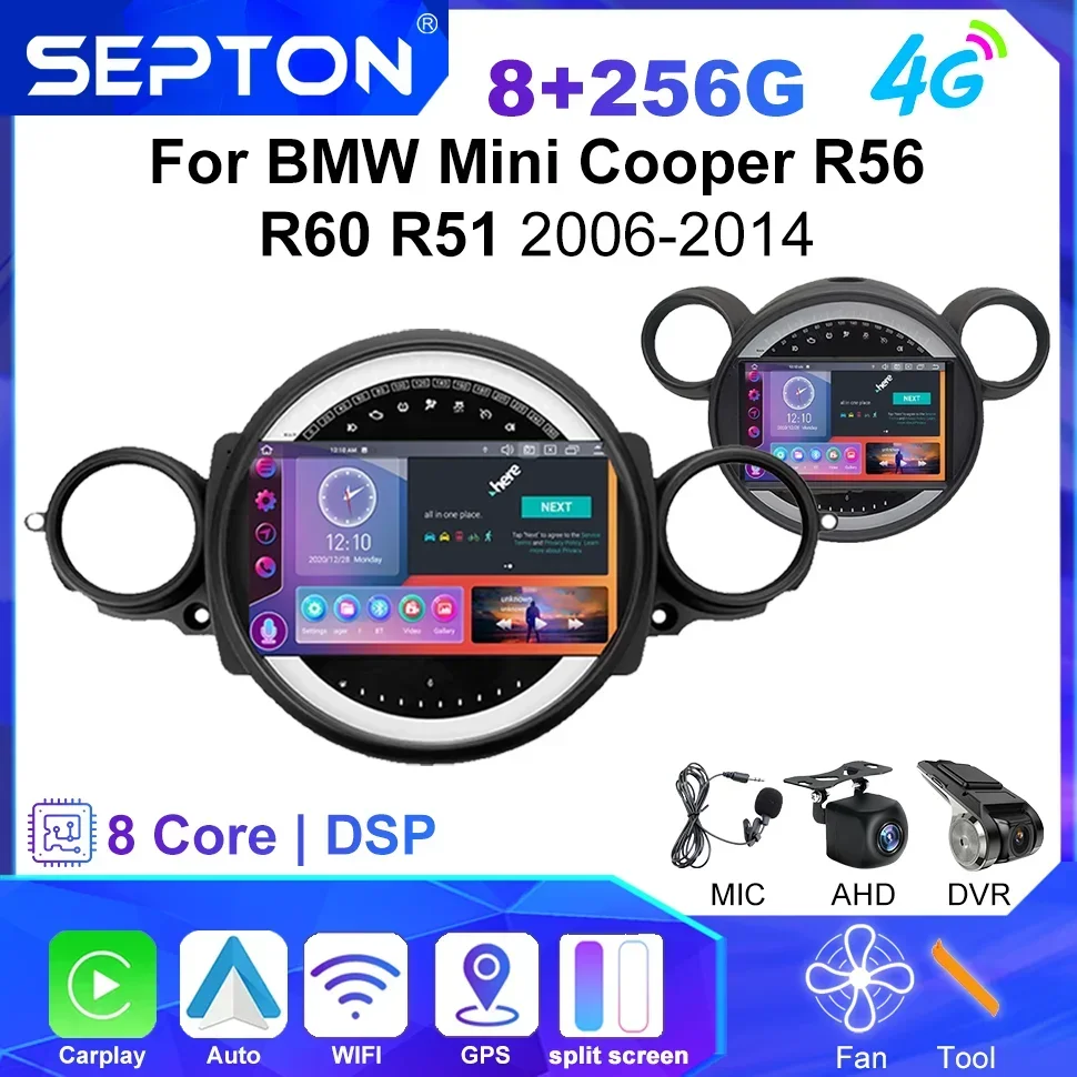 

SEPTON Carplay Android Car Radio Stereo for BMW Mini Cooper R56 R60 R51 2006-2014 Multimedia Player Vehicle Audio Installation