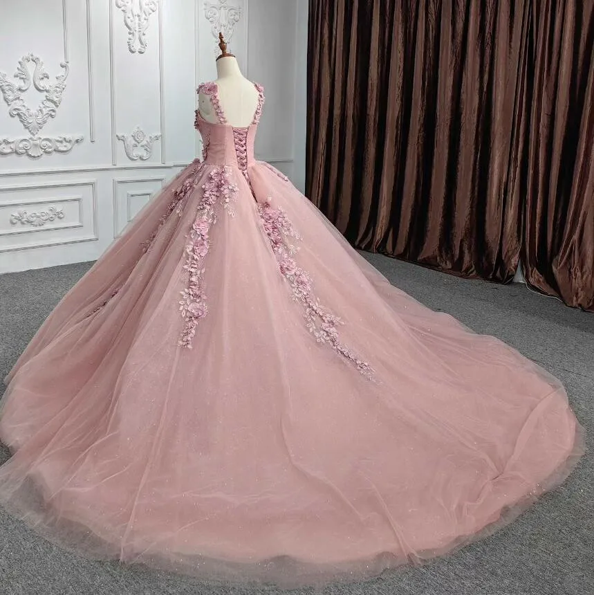 فستان أميرة Quinceanera ، ثوب زهور ثلاثية الأبعاد ، تنورة حلوة ، وردي وردي ، صناعة يدوية ، أميرة ، 16 ، 15 ، 2024