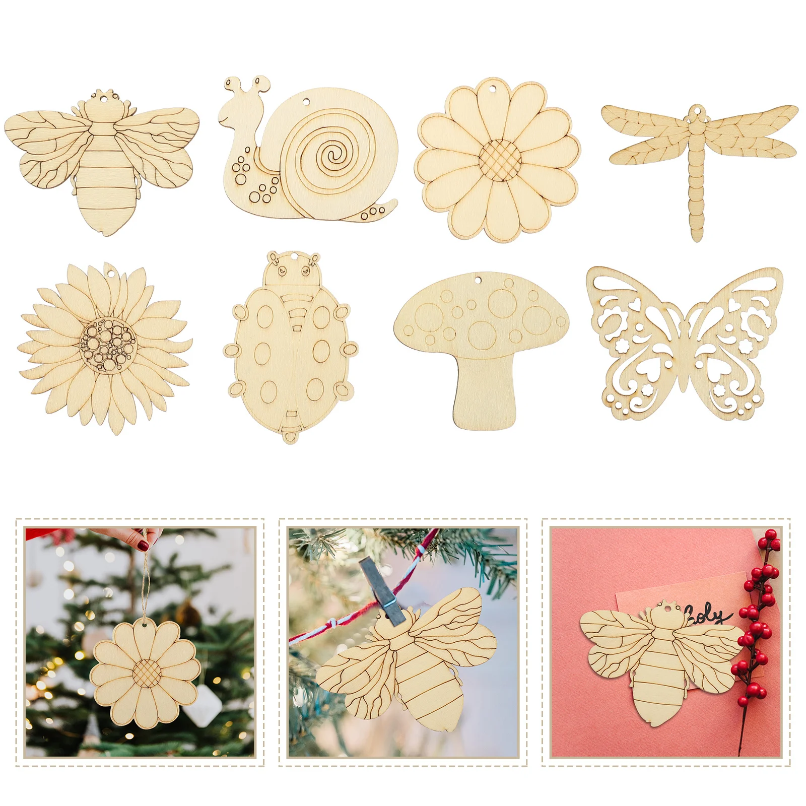 

80pcs Blank Wood Chips Unfinished Spring Wood Cutout Diy Craft Ornament Natural Wooden Slices For Home Decor Spring Shape
