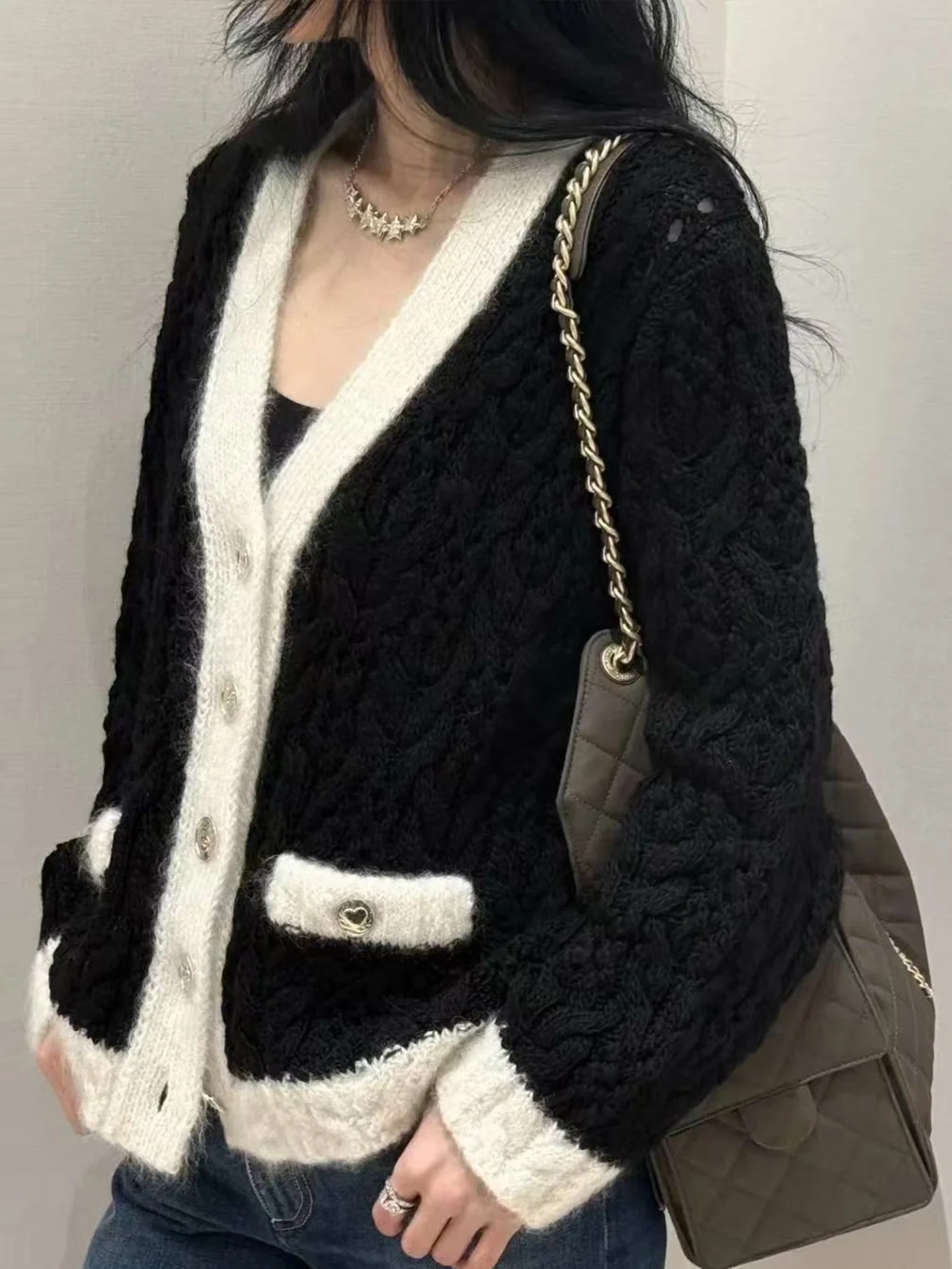 

Korean Sle Loose Knitted Cardigan Faionable Women's Sweater Design Outerwear Long Sve V-Ne Casual Comfortable Fit