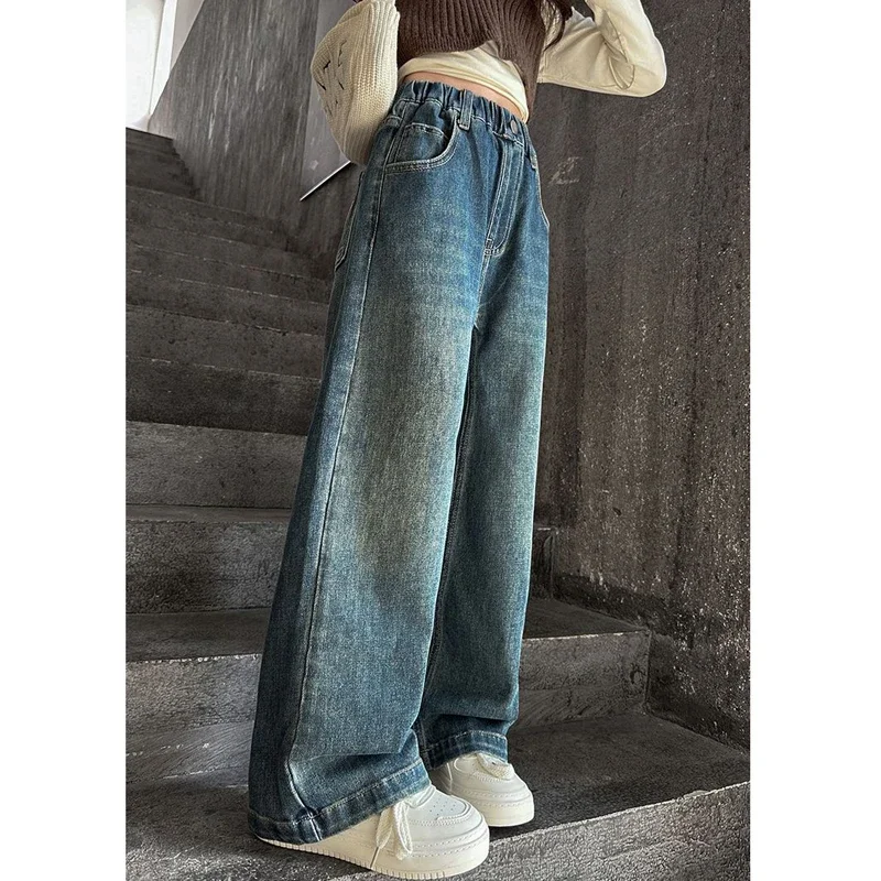 Wide Leg Jeans for Girls Spring Autumn Loose Vintage Straight Retro Pants Fashion Teenage Kids Trousers 6 8 9 10 11 12 14 Years